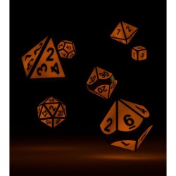 Oakie Doakie Dice Dés RPG Set Metal Glow in the Dark Golden Princess x7