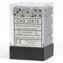 Dés: Set de 36 Dés 6 Opaque Gris Chessex