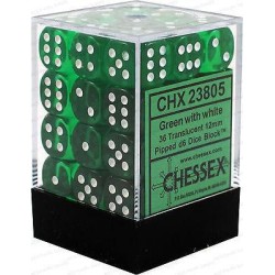 Dés: Set de 36 Dés 6 Transparent Vert Chessex