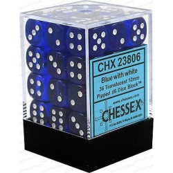Dés: Set de 36 Dés 6 Transparent Bleu Chessex