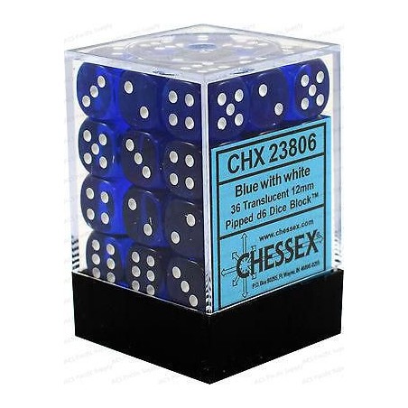 Dés: Set de 36 Dés 6 Transparent Bleu Chessex