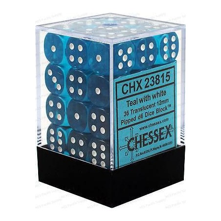 Dés: Set de 36 Dés 6 Transparent Sarcelle Chessex