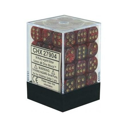 Dés: Set de 36 Dés 6 Opaque  Glitter Ruby Chessex