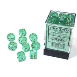 Dés: Set de 36 Dés 6 Transparent Borealis Vert Chessex