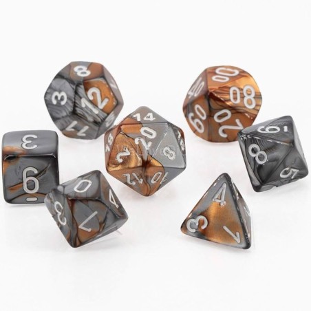 Dés: Assortiments de Dés JDR Gemini Cuivre-Acier/Blanc