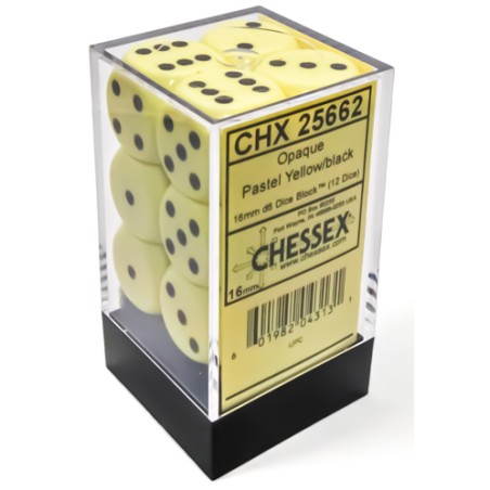 Dés: Set de 12 Dés 6 Pastel Jaune / Noir